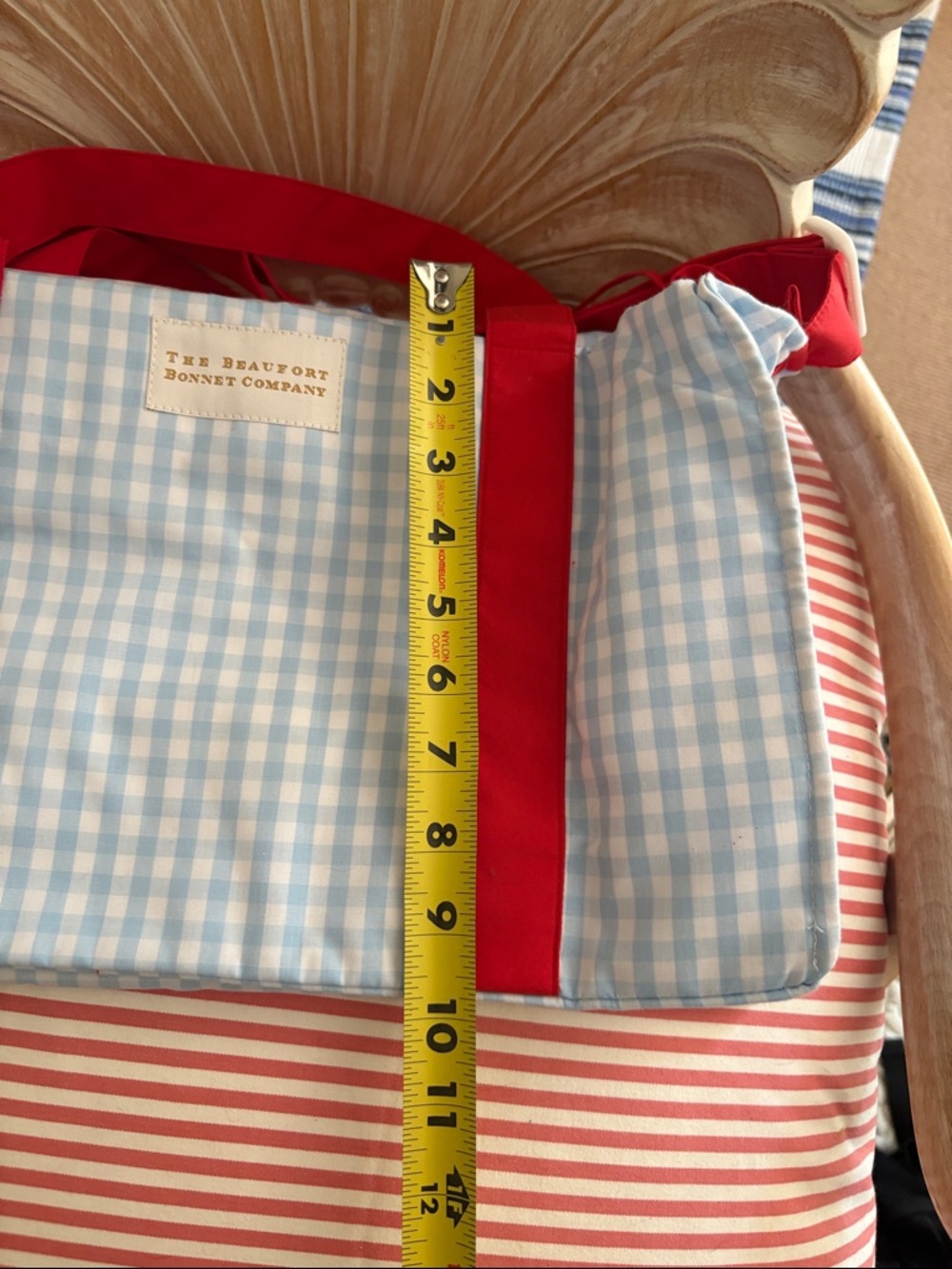 The Beaufort Bonnet Company Light Blue Gingham Tote with Red Straps - Picture 3 of 11